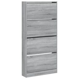 Berkfield Home Shoe Cabinet with 4 Flip-Drawers Grey Sonoma 80x21x163.5 cm - thumbnail 2