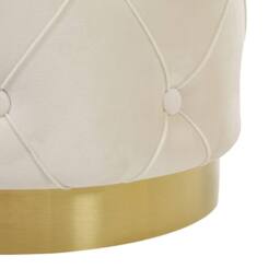 Wyld and Coco Velvet Storage Pouffe White with Gold Base Button-Tufted - thumbnail 6