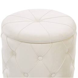 Wyld and Coco Velvet Storage Pouffe White with Gold Base Button-Tufted - thumbnail 5