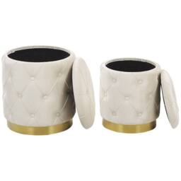 Wyld and Coco Velvet Storage Pouffe White with Gold Base Button-Tufted - thumbnail 4