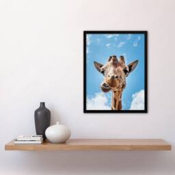 Artery8 Carol M Highsmith Funny Up Close Look At A Giraffe Framed Art Print in Blue - Size: A4 - thumbnail 2