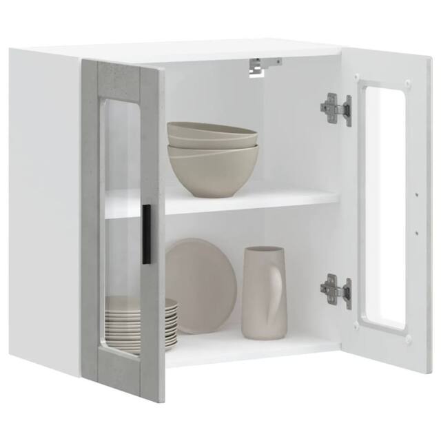 Berkfield Home Kitchen Wall Cabinet with Glass Door Porto Concrete Grey - image 1