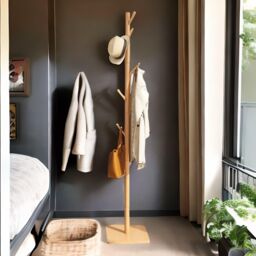 Rafaelo Mobilia Wooden 8 Hook Coat Stand With Square Base in Brown
