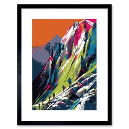 "Artery8 Wall Art Print Hikers on Helvellyn Mountain Ridge Landscape Artwork Framed 9X7 Inch in Black - Size: W7"" x H9""" - thumbnail 1