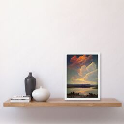 Artery8 Vintage Style Atmospheric Cloud Reflections in Lake Modern Watercolour Painting Artwork Framed Wall Art Print A4 in White - thumbnail 2