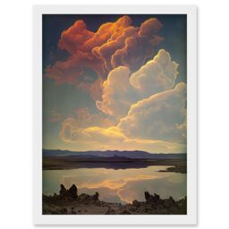 Artery8 Vintage Style Atmospheric Cloud Reflections in Lake Modern Watercolour Painting Artwork Framed Wall Art Print A4 in White - thumbnail 1