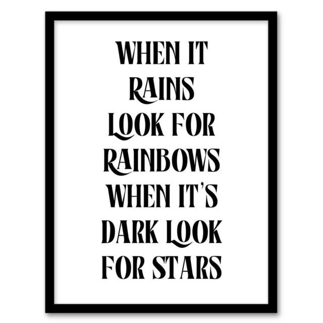 Artery8 When It Rains Look For Rainbows When Dark Stars Framed Wall Art Print in White - Size: A4 - image 1
