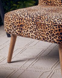 Orsina Leopard Print Velvet Chair, High Back Accent Chair With Padded Seat, Curved Shape Mango Wood Frame in Brown - thumbnail 2
