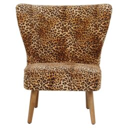 Orsina Leopard Print Velvet Chair, High Back Accent Chair With Padded Seat, Curved Shape Mango Wood Frame in Brown - thumbnail 6