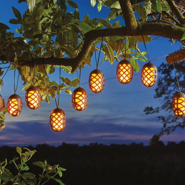 mysmartbuy Solar Powered Flame Effect LED Lantern Outdoor Garden String Lights in Black - image 1