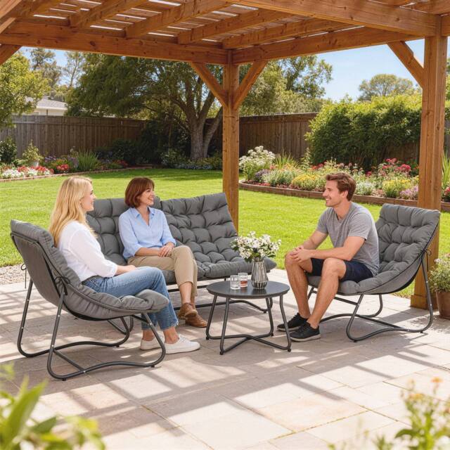 OUTSUNNY 4 PC Garden Furniture Set with Loveseat, Chairs, Table, Grey - image 1