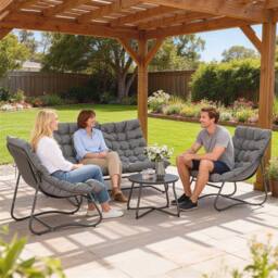 OUTSUNNY 4 PC Garden Furniture Set with Loveseat, Chairs, Table, Grey - thumbnail 1