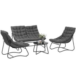 OUTSUNNY 4 PC Garden Furniture Set with Loveseat, Chairs, Table, Grey - thumbnail 2