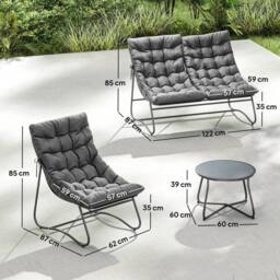 OUTSUNNY 4 PC Garden Furniture Set with Loveseat, Chairs, Table, Grey - thumbnail 3