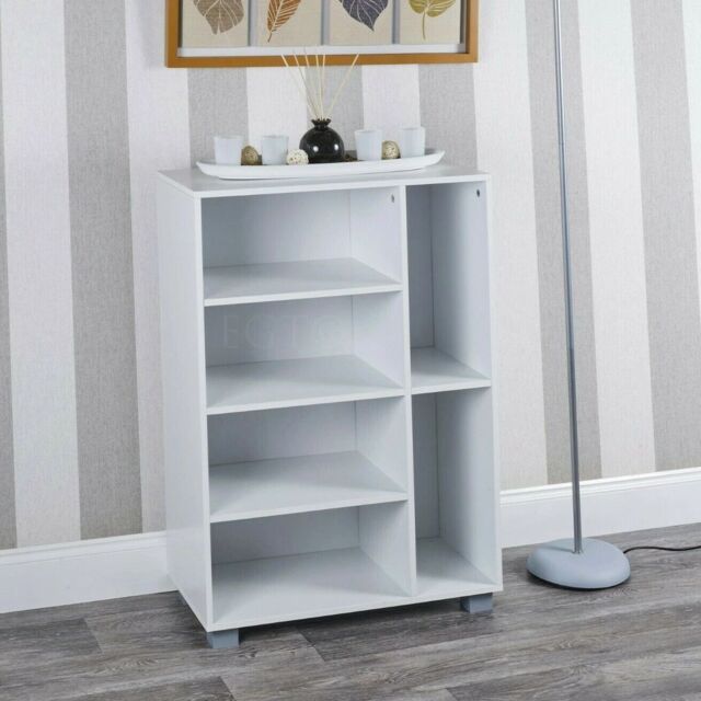 EONLION 6 Section Small Side Unit Wooden Bookcase Storage Furniture Living Room Bedroom in White - image 1