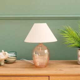 ValueLights Pair Of Olivet Pink Glass Table Lamp With Cream Tapered Shades - thumbnail 1