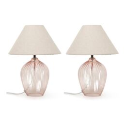 ValueLights Pair Of Olivet Pink Glass Table Lamp With Cream Tapered Shades - thumbnail 2