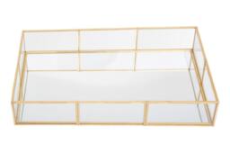 Orsina Glass Jewellery Tray With Mirror Base, Metallic Rectangular Jewelry Tray Organizer, Makeup Organiser in Gold - thumbnail 2