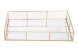 Orsina Glass Jewellery Tray With Mirror Base, Metallic Rectangular Jewelry Tray Organizer, Makeup Organiser in Gold - thumbnail 3