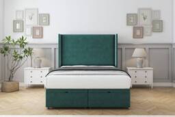 "Comfort Beds Madrid Plush Ottoman Bed Set With 54"" Wingback Headboard in Emerald - Size: Small Single" - thumbnail 1