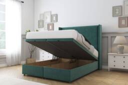 "Comfort Beds Madrid Plush Ottoman Bed Set With 54"" Wingback Headboard in Emerald - Size: Small Single" - thumbnail 2