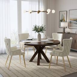 Merax Set of 2 Upholstered Wingback Dining Chair with Metal Legs in Beige - thumbnail 3