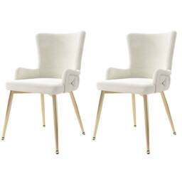 Merax Set of 2 Upholstered Wingback Dining Chair with Metal Legs in Beige - thumbnail 9