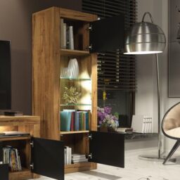 Mex Furniture LTD Display Cabinet with LED Lighting & Matte Doors / 170cm in Brown - thumbnail 3