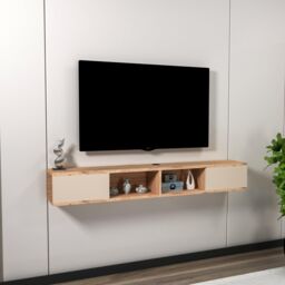 Destina Home Mayer Floating TV Stand with Shelves & Cabinets in Light Beige - Size: 1 Pack - thumbnail 2