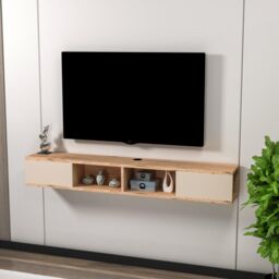 Destina Home Mayer Floating TV Stand with Shelves & Cabinets in Light Beige - Size: 1 Pack - thumbnail 4