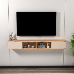 Destina Home Mayer Floating TV Stand with Shelves & Cabinets in Light Beige - Size: 1 Pack - thumbnail 3