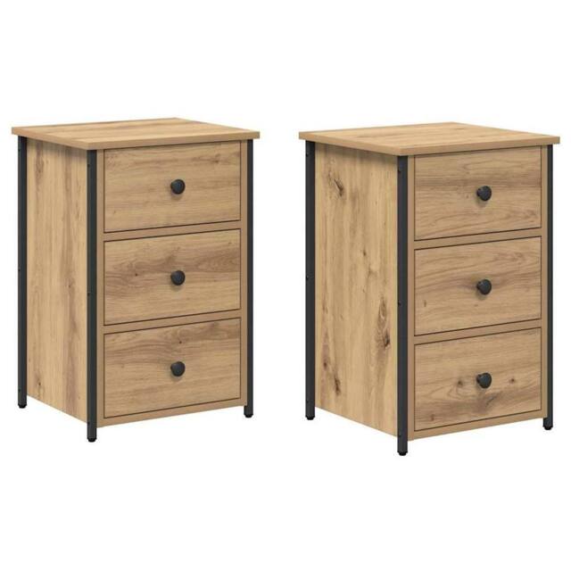 Berkfield Home Artisan Oak Bedside Tables Artisan Oak Engineered Wood Compact in Brown - image 1