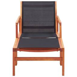 Berkfield Home Garden Chair with Footrest Solid Eucalyptus Wood & Textilene in Black - thumbnail 1