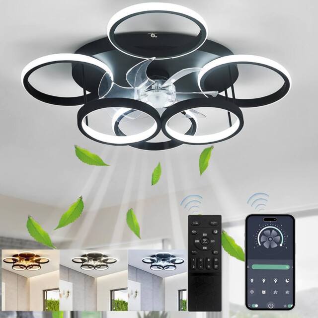 NIVOR 7 Blade Dimmable 6 LED Ceiling Fan with Remote APP Adjustable in Black - image 1