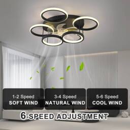 NIVOR 7 Blade Dimmable 6 LED Ceiling Fan with Remote APP Adjustable in Black - thumbnail 5