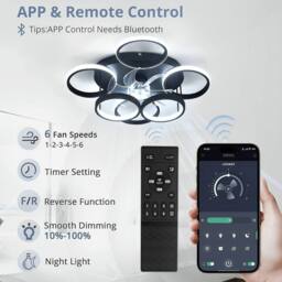 NIVOR 7 Blade Dimmable 6 LED Ceiling Fan with Remote APP Adjustable in Black - thumbnail 6