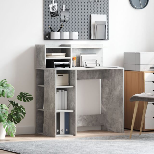 Berkfield Home Desk with Storage Concrete Grey 90x48x101.5 cm Engineered wood - image 1