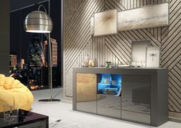 Mex Furniture LTD Sideboard with LED Lighting & Gloss Doors / 145cm in Dark Grey - thumbnail 3