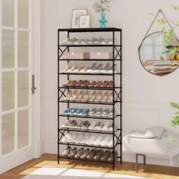 FORGEVIO Black 10 Tier Shoe Storage Rack Large Capacity Organiser & Top Shelf - thumbnail 3