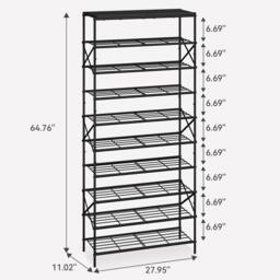 FORGEVIO Black 10 Tier Shoe Storage Rack Large Capacity Organiser & Top Shelf - thumbnail 2