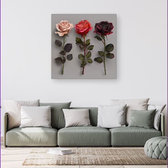 Warren Reed - Designer 3 Red & Pink Roses Canvas - Size: w40 inch x h40 inch - image 1