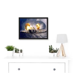 Artery8 Elliot US Navy USS Iowa Battleship Fires Broadside BB-61 Photo Artwork Framed Wall Art Print A4 in Black - thumbnail 2