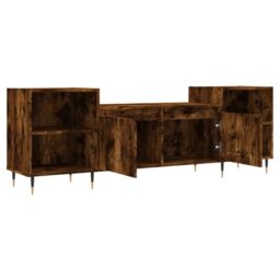 Berkfield Home TV Cabinet Smoked Oak 160x35x55 cm Engineered Wood in Brown - Size: 160 x 35 x 55 cm - thumbnail 6