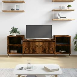 Berkfield Home TV Cabinet Smoked Oak 160x35x55 cm Engineered Wood in Brown - Size: 160 x 35 x 55 cm - thumbnail 1
