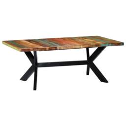 Berkfield Home Beautiful Dining Table 200x100x75 cm Solid Reclaimed Wood - Size: 200 x 100 x 75 cm - thumbnail 2