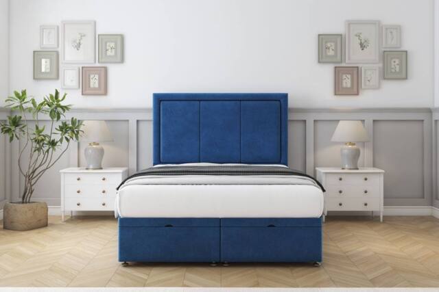 "Comfort Beds Savoy Plush Ottoman Bed Base-54"" Floor Standing Headboard in Navy - Size: Small Single" - image 1