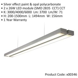 Loops 2 PACK Twin Commercial LED Suspension Light - 1494 x 156mm - 2 x 26W CCT LED - thumbnail 2