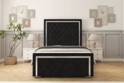 "Comfort Beds Sofia Chrome Plush Bed Frame - 50"" Upholstered Headboard in Black - Size: Double" - thumbnail 2