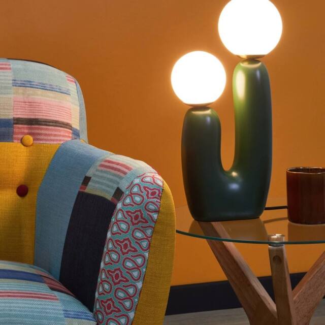 Wyld and Coco Green U-Shaped Resin Table Lamp with Double Glass Shades - image 1