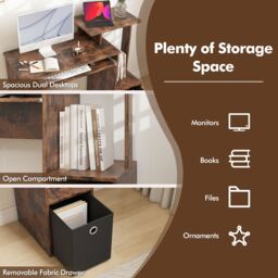 Costway Space-saving Computer Desk with Open Shelf & Fabric Storage Drawer in Brown - thumbnail 6